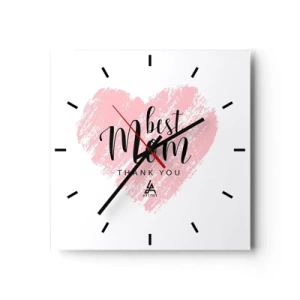 Wanduhr - Glasuhr - Rosa Herz mit der Aufschrift „Best Mom Thank You“ auf weißem Hintergrund - 30x30cm - Immer der richtige Moment - Moderne Wanddekoration für Wohnzimmer und Schlafzimmer ARTTOR