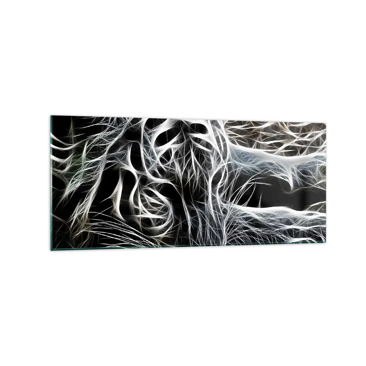 Glasbild - Bild auf glas - Ein abstraktes Muster, das die Silhouette einer Katze auf schwarzem Hintergrund darstellt. - 120x50cm - Eine Studie über die Leichtigkeit der Katze - Moderne Wanddekoration für Wohnzimmer und Schlafzimmer ARTTOR