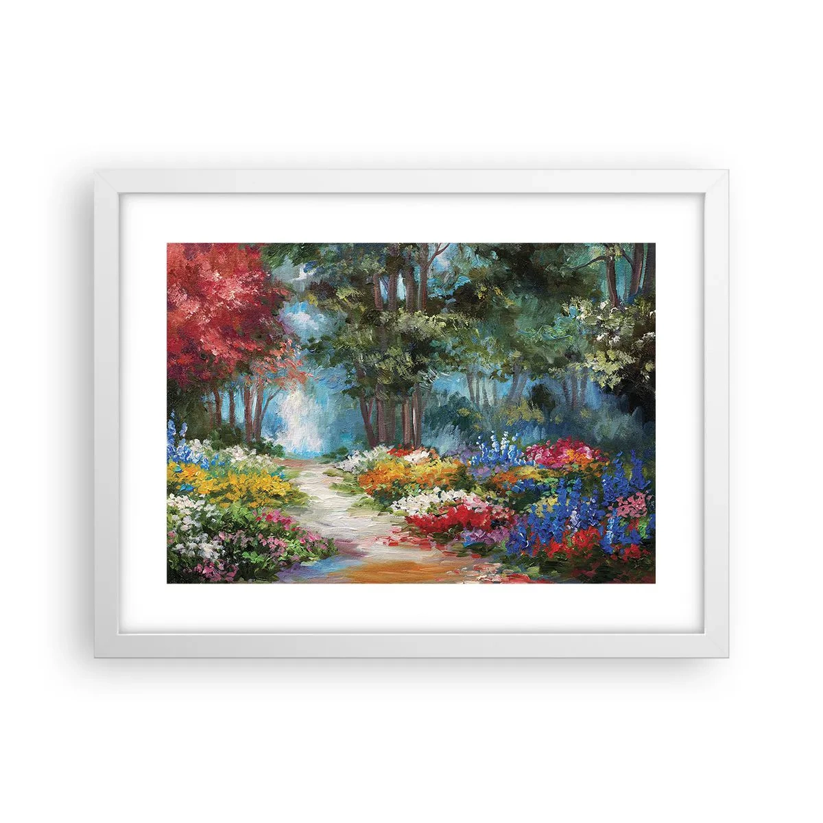 Poster in einem weißen Rahmen - Waldgarten, Blumenwald - 40x30 cm