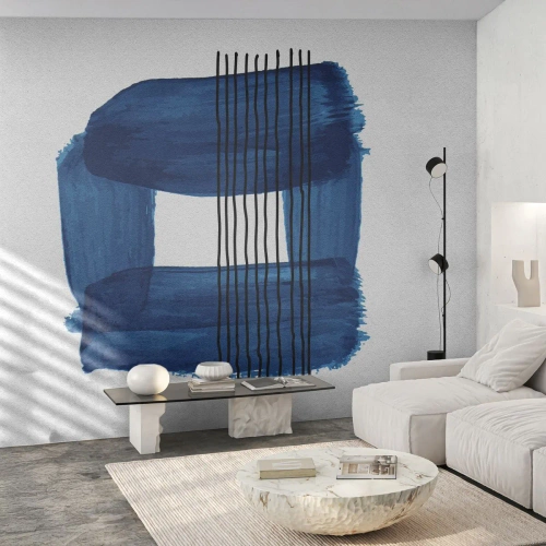 Maßgeschneiderte Fototapete Standard Eco - Blaue und schwarze Komposition - Abstraktion, Stück, Moderne Kunst