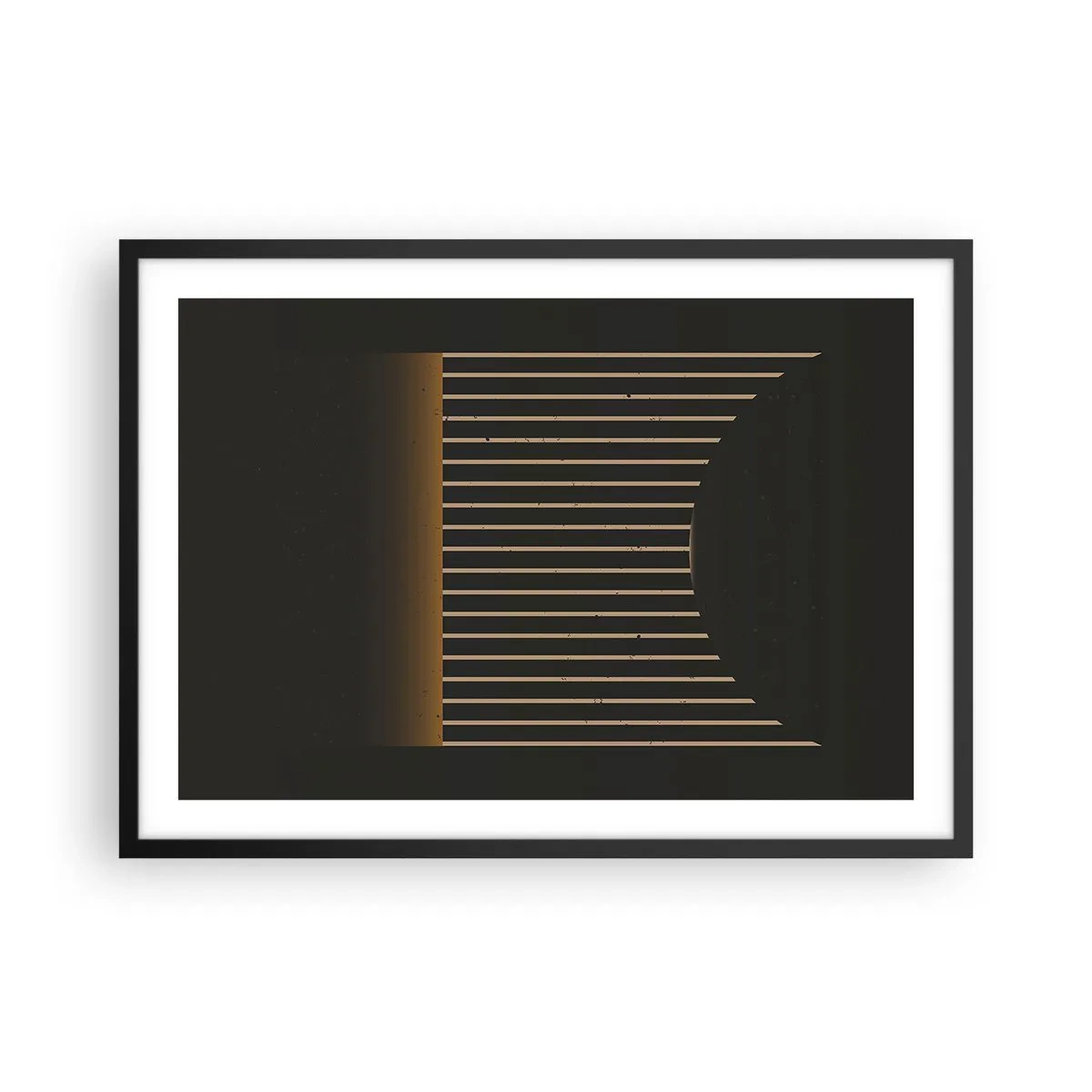 Poster in einem schwarzem Rahmen - Geometrisches Muster mit Streifen auf dunklem Hintergrund - 70x50cm - Die Dunkelheit erkunden - Moderne Wanddekoration für Wohnzimmer und Schlafzimmer ARTTOR