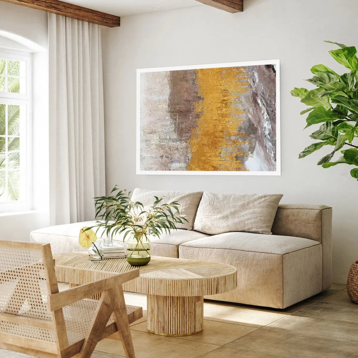 Poster - Abstraktes Muster in Gold und Beige - 100x70cm - Goldene Explosion - Moderne Wanddekoration für Wohnzimmer und Schlafzimmer ARTTOR