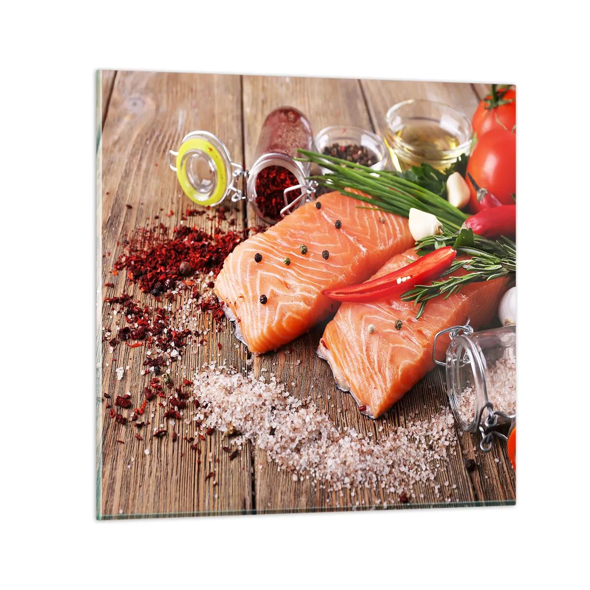 Glasbild - Bild auf glas - Norwegisches Abenteuer in der Küche - 60x60 cm