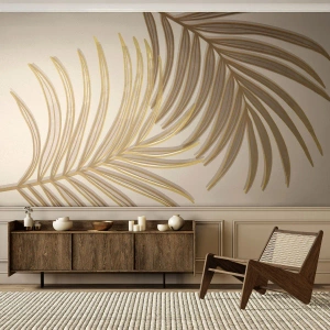 Fototapete Premium Sand - Goldene Palme! - Abstraktion, Palmblatt, Grafik - 200x140 cm