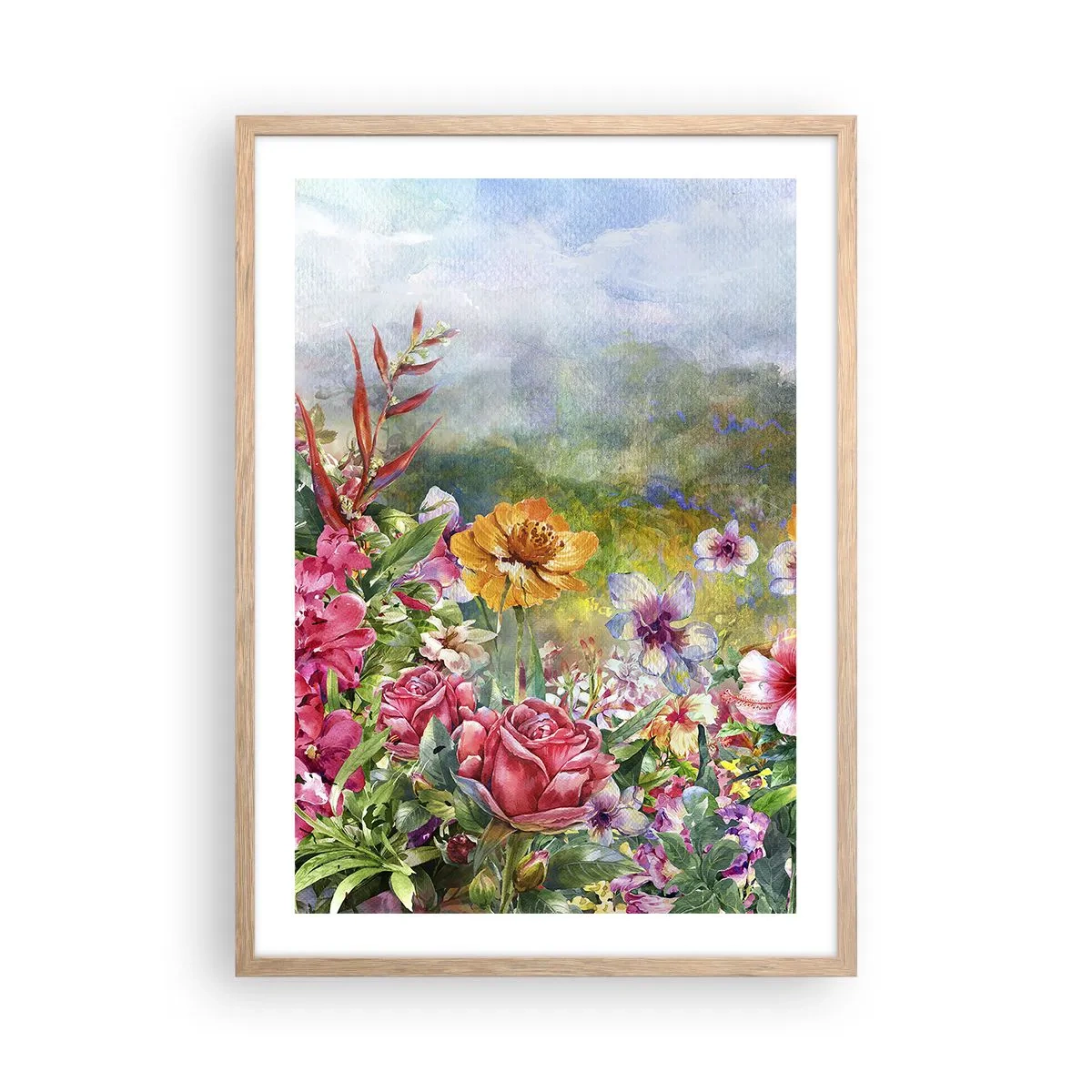 Poster in einem Rahmen aus heller Eiche - Ein Garten, der verrückt geworden ist - 50x70 cm
