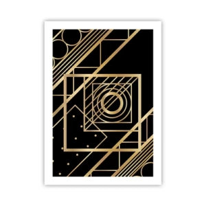 Poster - Goldene geometrische Muster auf schwarzem Hintergrund im Art-Deco-Stil - 50x70cm - Goldene Geometrie - Moderne Wanddekoration für Wohnzimmer und Schlafzimmer ARTTOR