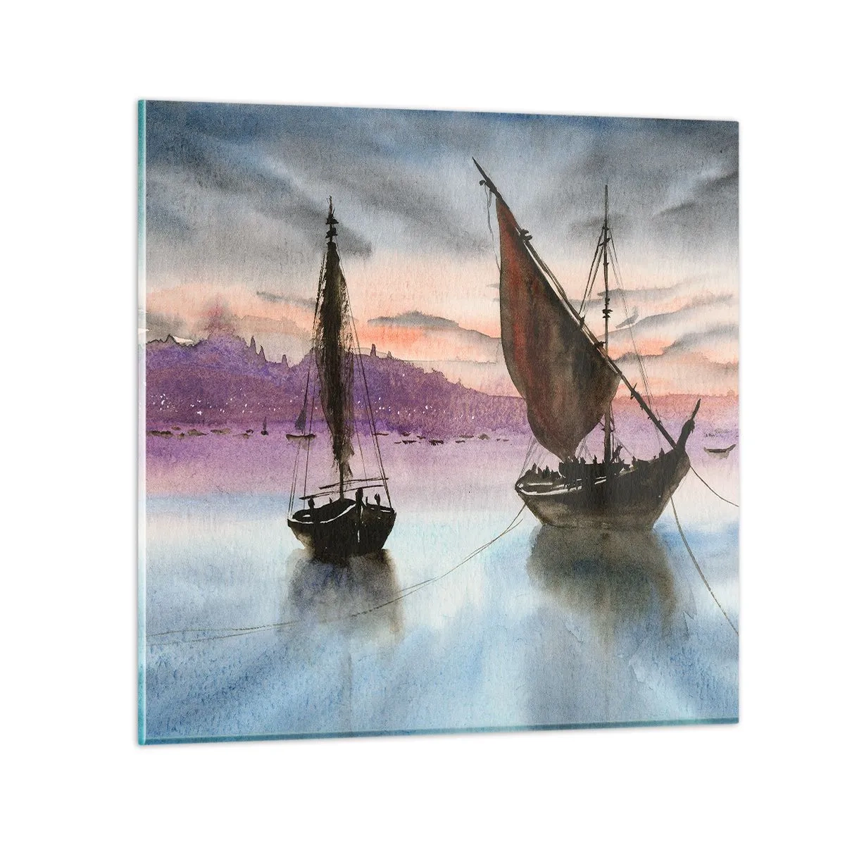 Glasbild - Bild auf glas - Abend am Hafen - 30x30 cm