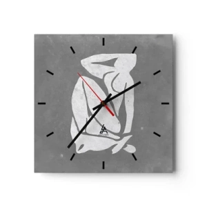 Wanduhr - Glasuhr - Eine minimalistische Silhouettenzeichnung auf grauem Hintergrund - 30x30cm - In Gedanken versunken - Moderne Wanddekoration für Wohnzimmer und Schlafzimmer ARTTOR