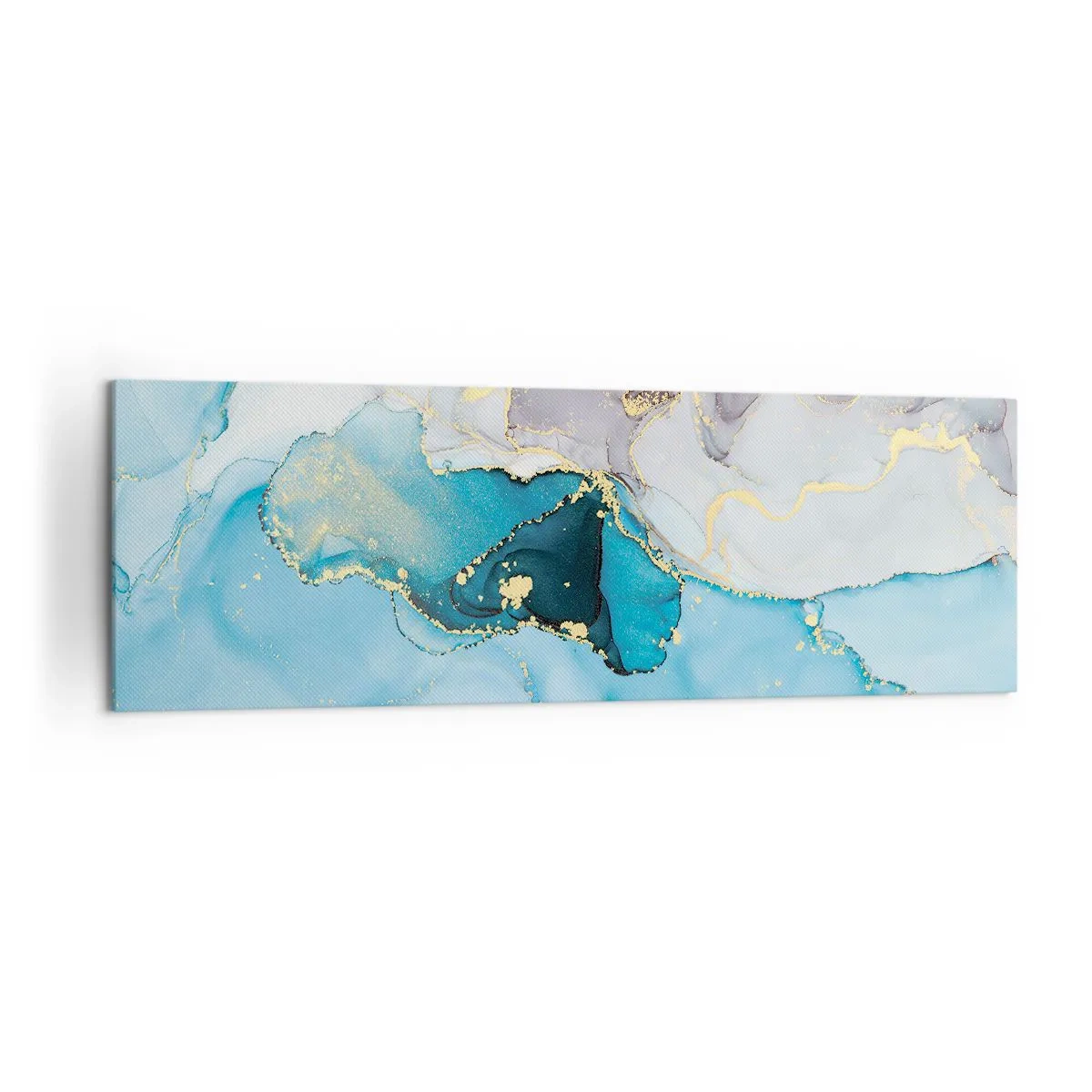 Bild auf Leinwand - Leinwandbild - Abstraktion in Blau- und Goldtönen mit subtilen Linien - 160x50cm - Eine Studie über das Zusammentreffen von Grau und Türkis - Moderne Wanddekoration für Wohnzimmer und Schlafzimmer ARTTOR