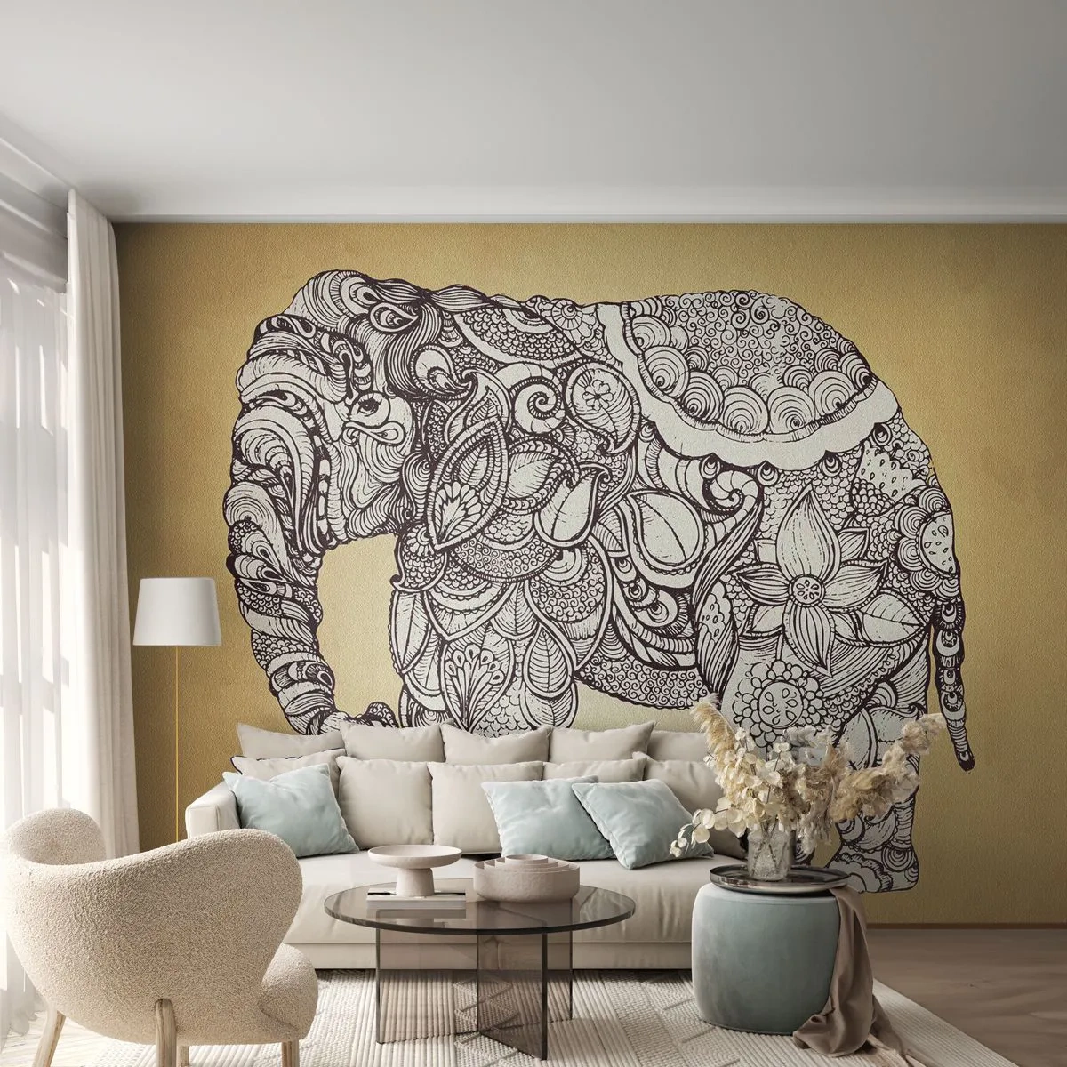 Selbstklebende Fototapete Deluxe Sticker - Elefant verhüllte sich - Elefant, indisch, Tier - 400x280 cm
