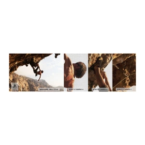 Fototapeten Muster Premium Canvas - Die Welt ist in einer Hand auf einem Felsblock geschrumpft - Insel Kalymnos, Klettern, Landschaft - 100x30 cm