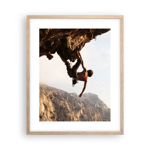 Poster in einem Rahmen aus heller Eiche - Die Welt ist in einer Hand auf einem Felsblock geschrumpft - 40x50 cm