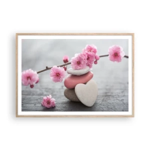 Poster in einem Rahmen aus heller Eiche - Glückseligkeit mit einer Kirschblüte - 100x70 cm