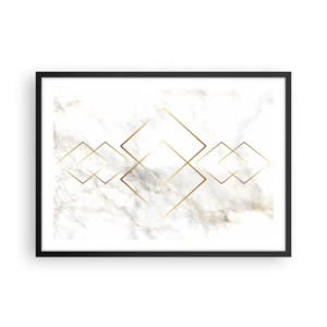 Poster in einem schwarzem Rahmen - Minimalistische goldene Rauten auf Marmorhintergrund - 70x50cm - Ein Blick in die Unendlichkeit - Moderne Wanddekoration für Wohnzimmer und Schlafzimmer ARTTOR