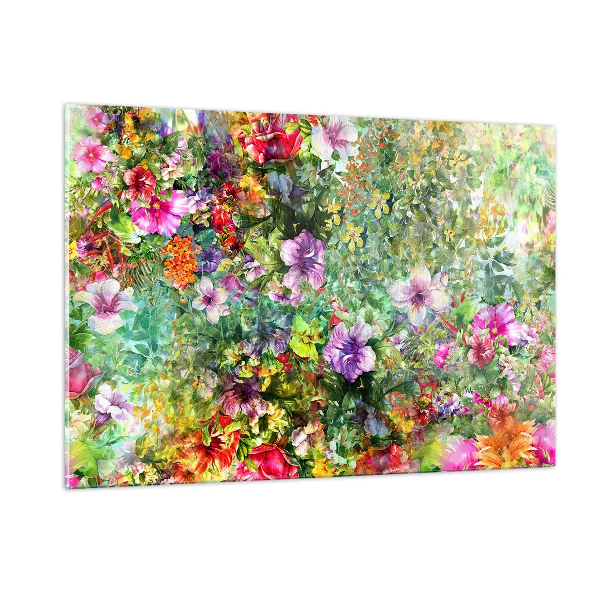 Glasbild - Bild auf glas - Bunte Blumen in einer künstlerischen Komposition - 120x80cm - In Blumen für das Verderben - Moderne Wanddekoration für Wohnzimmer und Schlafzimmer ARTTOR