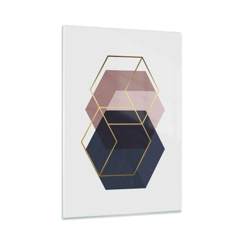 Glasbild - Bild auf glas - Geometrische Formen in goldenen Linien auf pastellfarbenem Hintergrund - 80x120cm - Die Kraft der Einfachheit - Moderne Wanddekoration für Wohnzimmer und Schlafzimmer ARTTOR