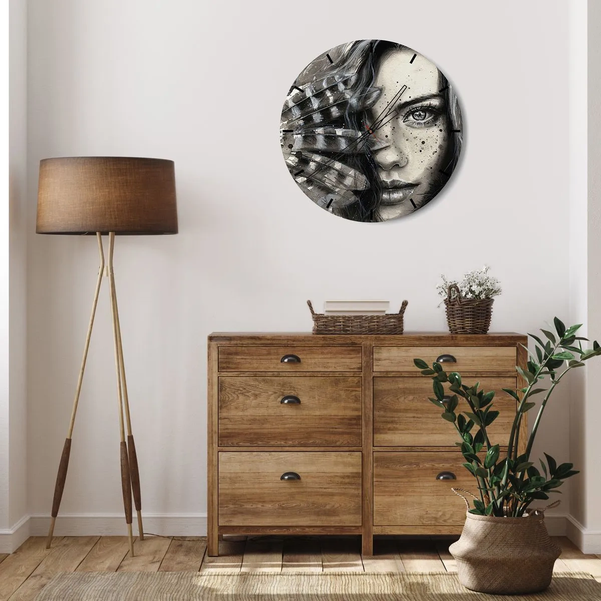 Wanduhr - Glasuhr - Porträt einer Frau mit künstlerischer Pinselführung - 30x30cm - Wilde Schönheit - Moderne Wanddekoration für Wohnzimmer, Küche und Schlafzimmer ARTTOR