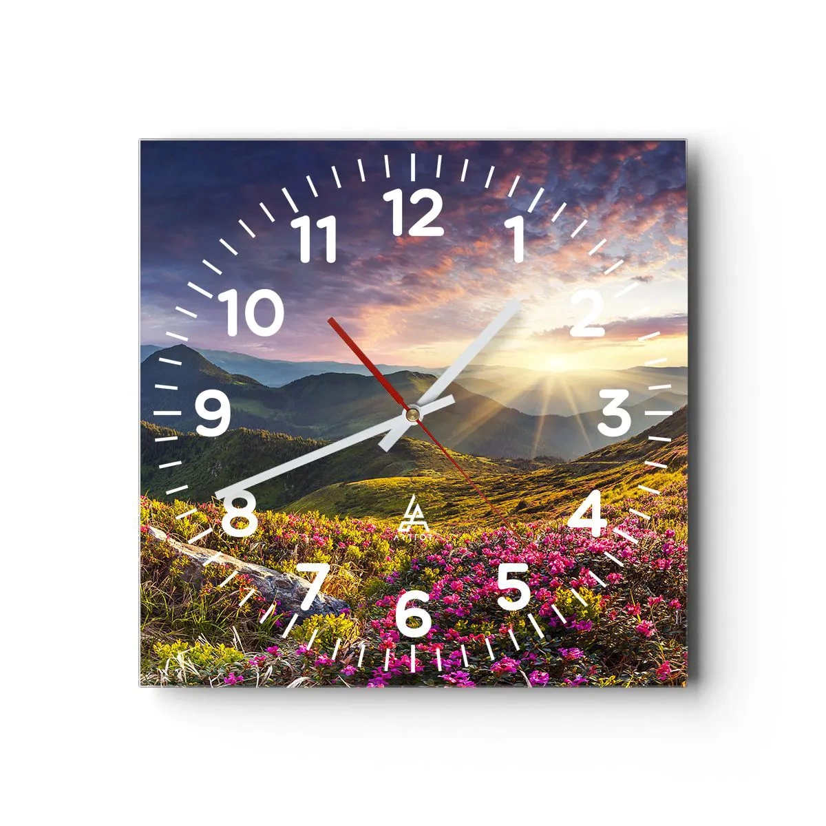 Wanduhr - Glasuhr - Frische am Bergmorgen - 40x40 cm