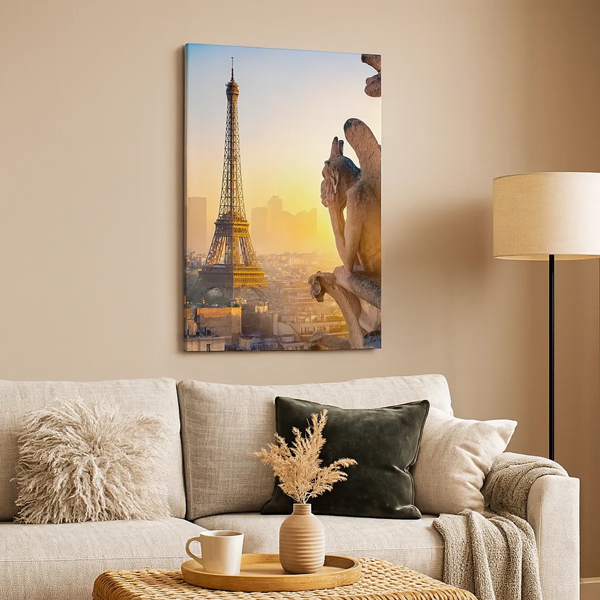 Bild auf Leinwand - Leinwandbild - Blick auf den Eiffelturm mit Wasserspeiern im Hintergrund - 50x70cm - Vieles hat sich geändert ... - Moderne Wanddekoration für Wohnzimmer und Schlafzimmer ARTTOR