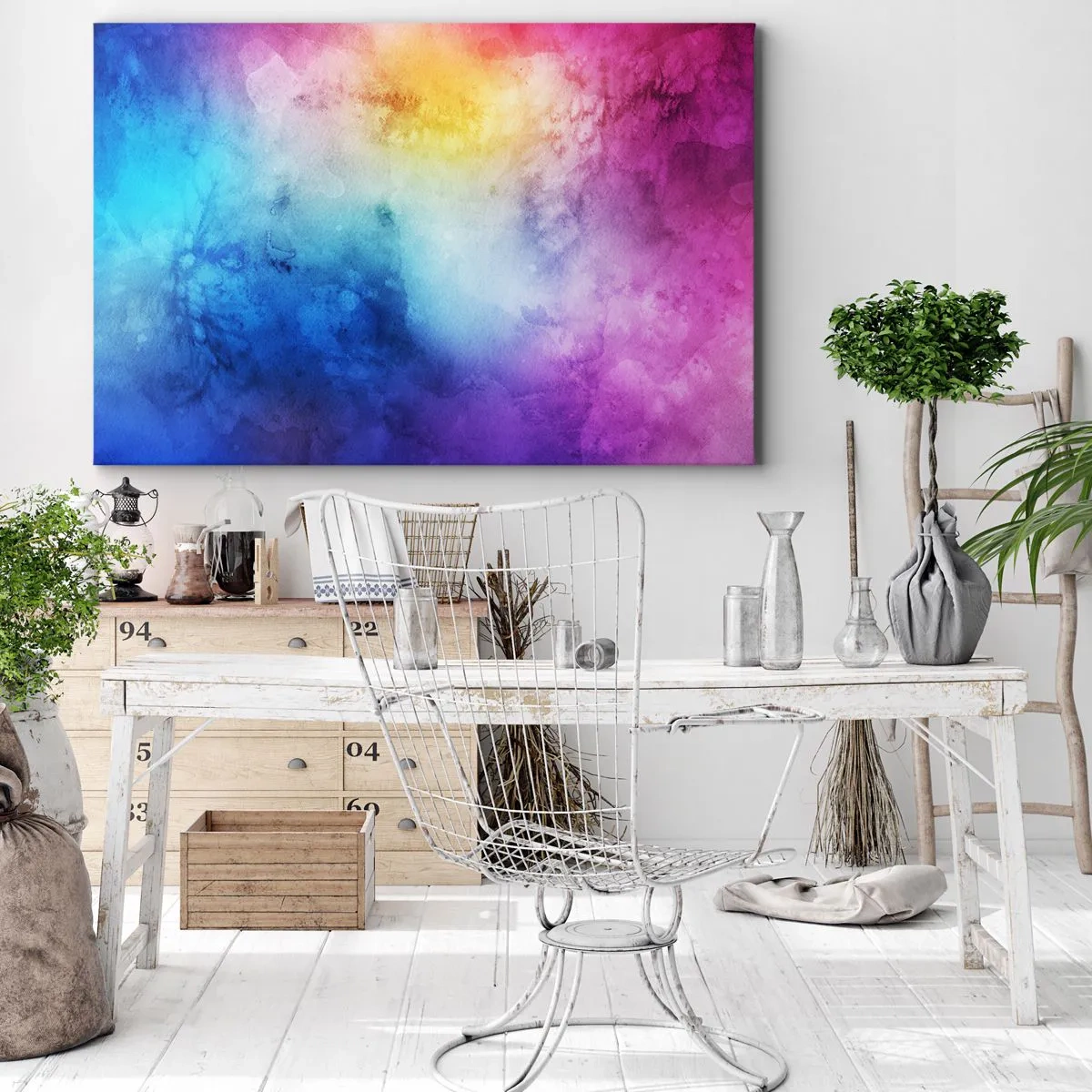 Bild auf Leinwand - Leinwandbild - Eine abstrakte Komposition in Pastelltönen von Rosa und Blau. - 70x50cm - Fast auf Wolke sieben - Moderne Wanddekoration für Wohnzimmer und Schlafzimmer ARTTOR