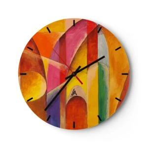 Wanduhr - Glasuhr - Bunte Abstraktion mit geometrischen Formen - 30x30cm - Kathedrale der Sonne - Moderne Wanddekoration für Wohnzimmer, Küche und Schlafzimmer ARTTOR