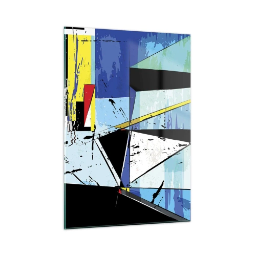 Glasbild - Bild auf glas - Abstrakte geometrische Komposition in Blautönen - 50x70cm - Betrachten Sie die Welt aus einem Blickwinkel ... - Moderne Wanddekoration für Wohnzimmer und Schlafzimmer ARTTOR