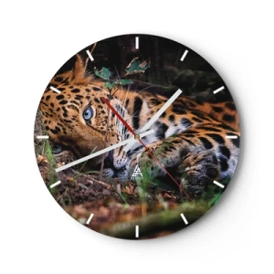 Wanduhr - Glasuhr - Ein ruhender Leopard in seiner natürlichen Umgebung - 30x30cm - Vertrau mir - Moderne Wanddekoration für Wohnzimmer, Küche und Schlafzimmer ARTTOR