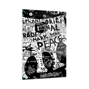 Glasbild - Bild auf glas - Schwarz-weißes Graffiti-Bild mit Themen wie Frieden und Freiheit - 50x70cm - Reiche Straßenwelt - Moderne Wanddekoration für Wohnzimmer und Schlafzimmer ARTTOR
