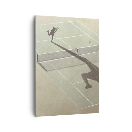 Bild auf Leinwand - Leinwandbild - Der Schatten eines Tennisspielers auf dem Platz während eines Tennisspiels - 50x70cm - Überwinde dich selbst - Moderne Wanddekoration für Wohnzimmer und Schlafzimmer ARTTOR
