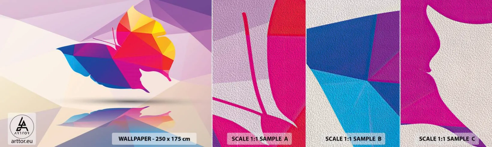 Fototapeten Muster Premium Sand - Regenbogenschmetterling - Insekten, Schmetterling, Geometrische Figur - 100x30 cm