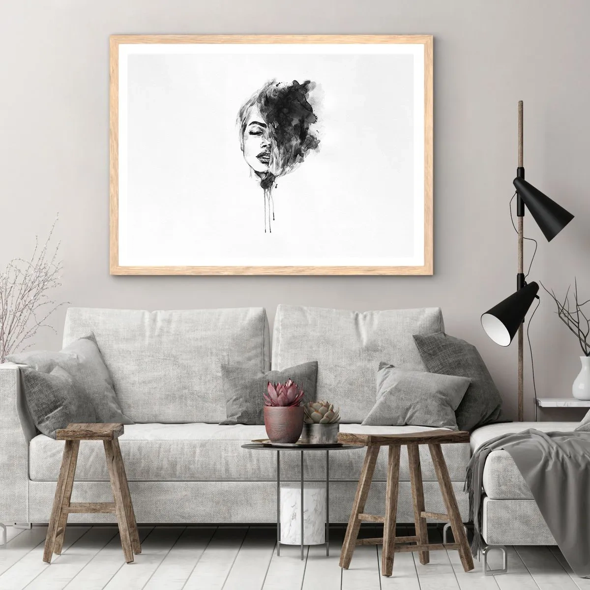 Poster in einem Rahmen aus heller Eiche - Wovon träumt das Mädchen - 50x40 cm