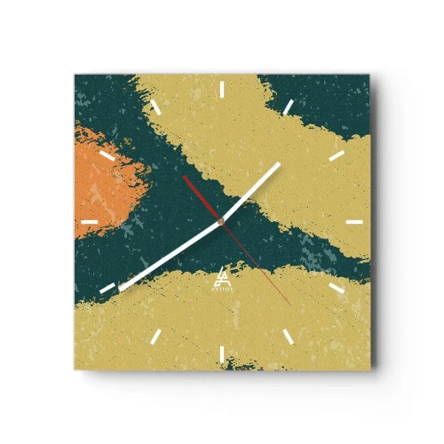Wanduhr - Glasuhr - Abstrakte Flecken in erdigen und grünen Farben - 30x30cm - Abstraktion – langsame Bewegung - Moderne Wanddekoration für Wohnzimmer und Schlafzimmer ARTTOR