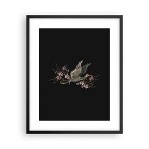 Poster in einem schwarzem Rahmen - Exotischer gestickter Vogel - 40x50 cm