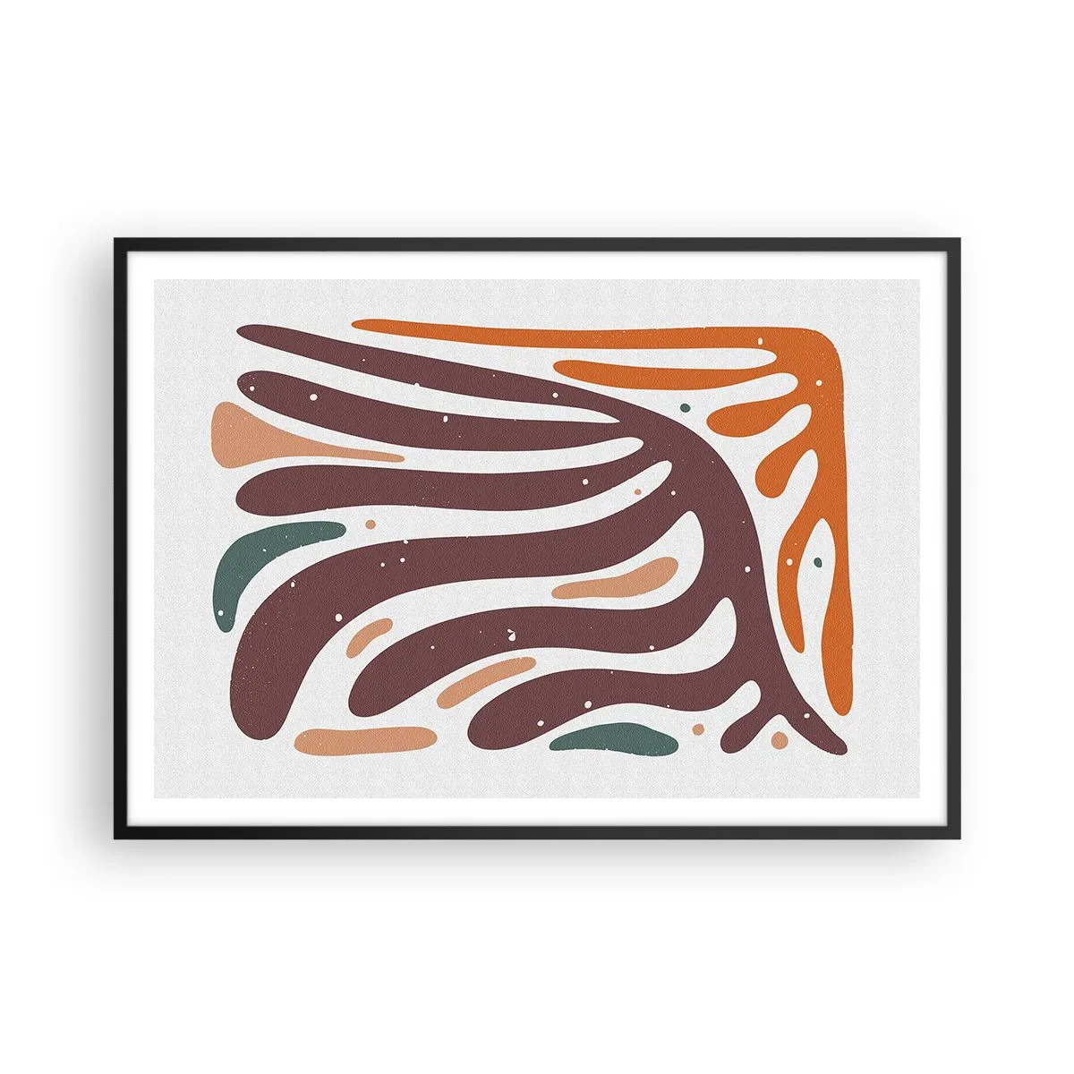 Poster in einem schwarzem Rahmen - Organisches Muster mit strahlenden Linien in warmen Farbtönen - 100x70cm - Strahlende organische Komposition - Moderne Wanddekoration für Wohnzimmer und Schlafzimmer ARTTOR