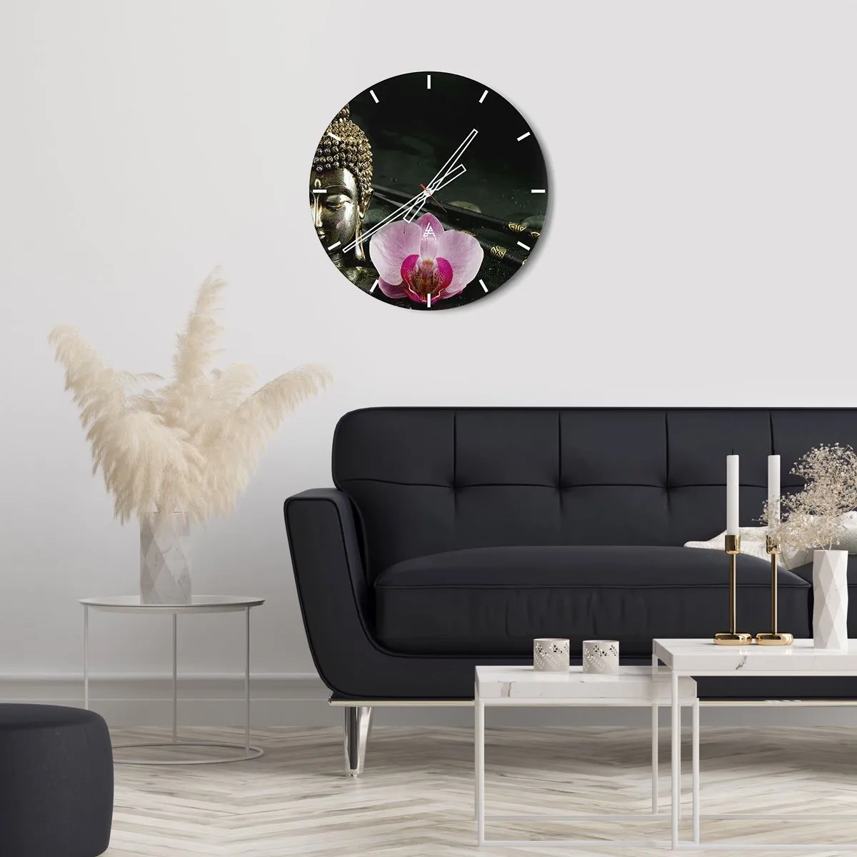 Wanduhr - Glasuhr - Harmonie von Weisheit und Schönheit - 40x40 cm