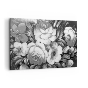 Bild auf Leinwand - Leinwandbild - Schwarze und weiße Blumen in einer klassischen und eleganten Komposition - 100x70cm - Schön auch in Grau - Moderne Wanddekoration für Wohnzimmer und Schlafzimmer ARTTOR