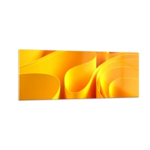 Glasbild - Bild auf glas - Gelbe abstrakte Wellen, die Sonnenstrahlen ähneln - 140x50cm - Wie Sonnenwellen - Moderne Wanddekoration für Wohnzimmer und Schlafzimmer ARTTOR