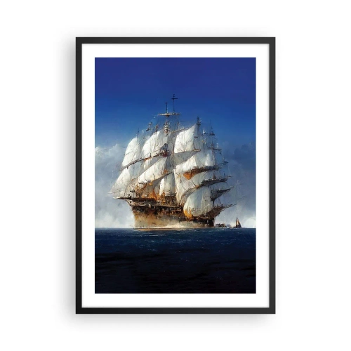 Poster in einem schwarzem Rahmen - Ein Segelschiff auf hoher See unter vollen Segeln im Sonnenlicht - 50x70cm - Der große Ruhm! - Moderne Wanddekoration für Wohnzimmer und Schlafzimmer ARTTOR