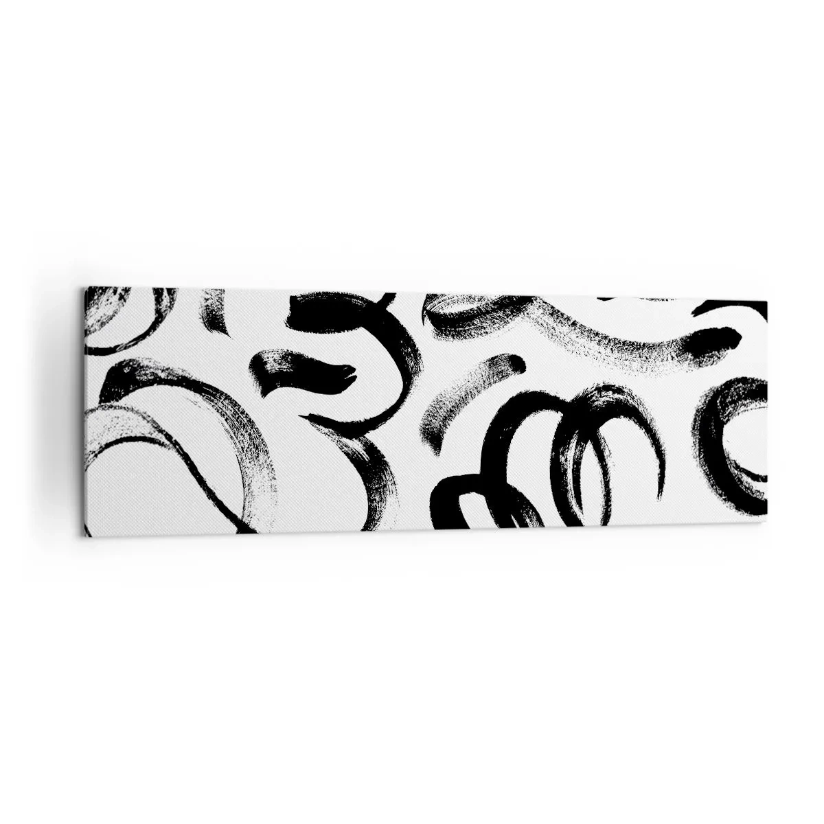 Bild auf Leinwand - Leinwandbild - Schwarze abstrakte Pinselstriche auf weißem Hintergrund - 160x50cm - Schwarz auf Weiß - Moderne Wanddekoration für Wohnzimmer und Schlafzimmer ARTTOR