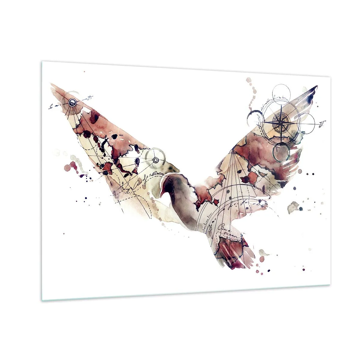 Glasbild - Bild auf glas - Abstrakte Flügel im künstlerischen Stil auf weißem Hintergrund - 100x70cm - Ein Overhead-Wanderer - Moderne Wanddekoration für Wohnzimmer und Schlafzimmer ARTTOR