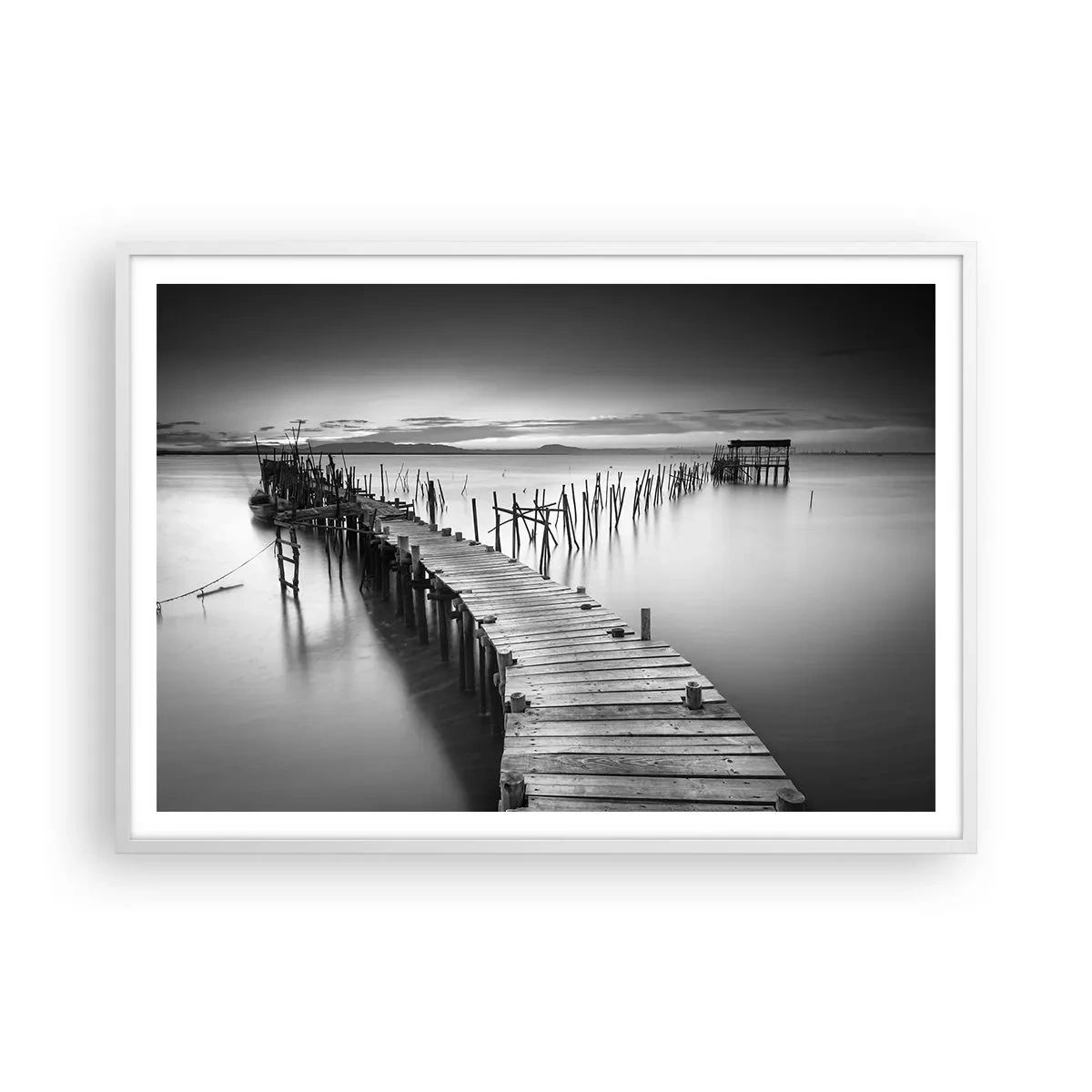 Poster in einem weißen Rahmen - Der Frieden eines vergessenen Ufers - 100x70 cm