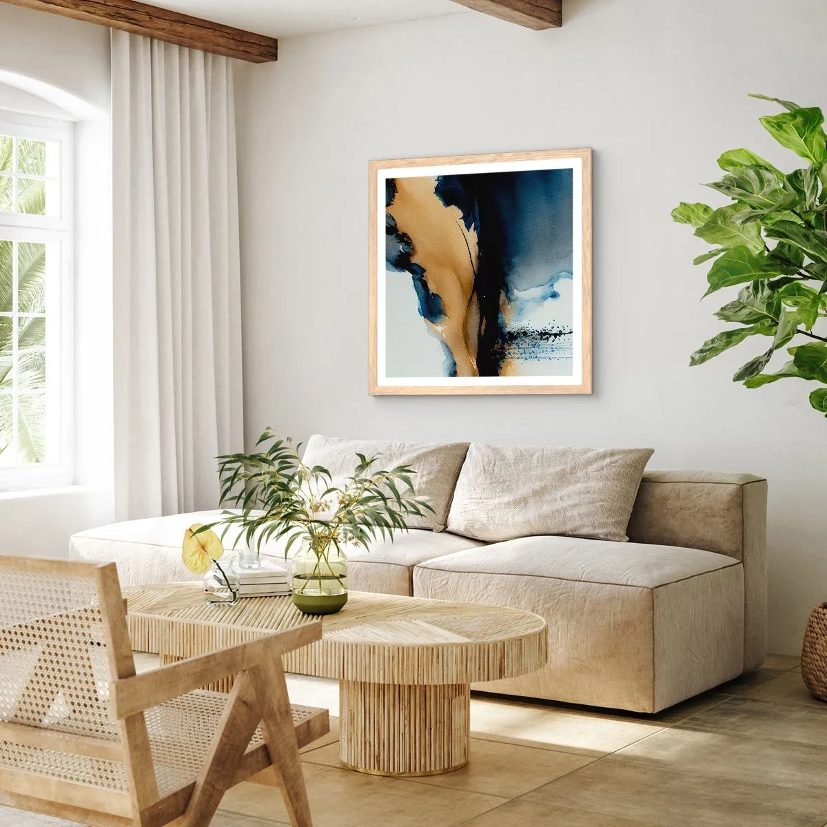Poster in einem Rahmen aus heller Eiche - Hinter dem Vorhang - 60x60 cm