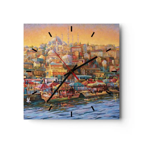 Wanduhr - Glasuhr - Malerisches Panorama von Istanbul mit Blick auf die Bucht und die Stadt - 30x30cm - Istanbuler Geschichte - Moderne Wanddekoration für Wohnzimmer und Schlafzimmer ARTTOR