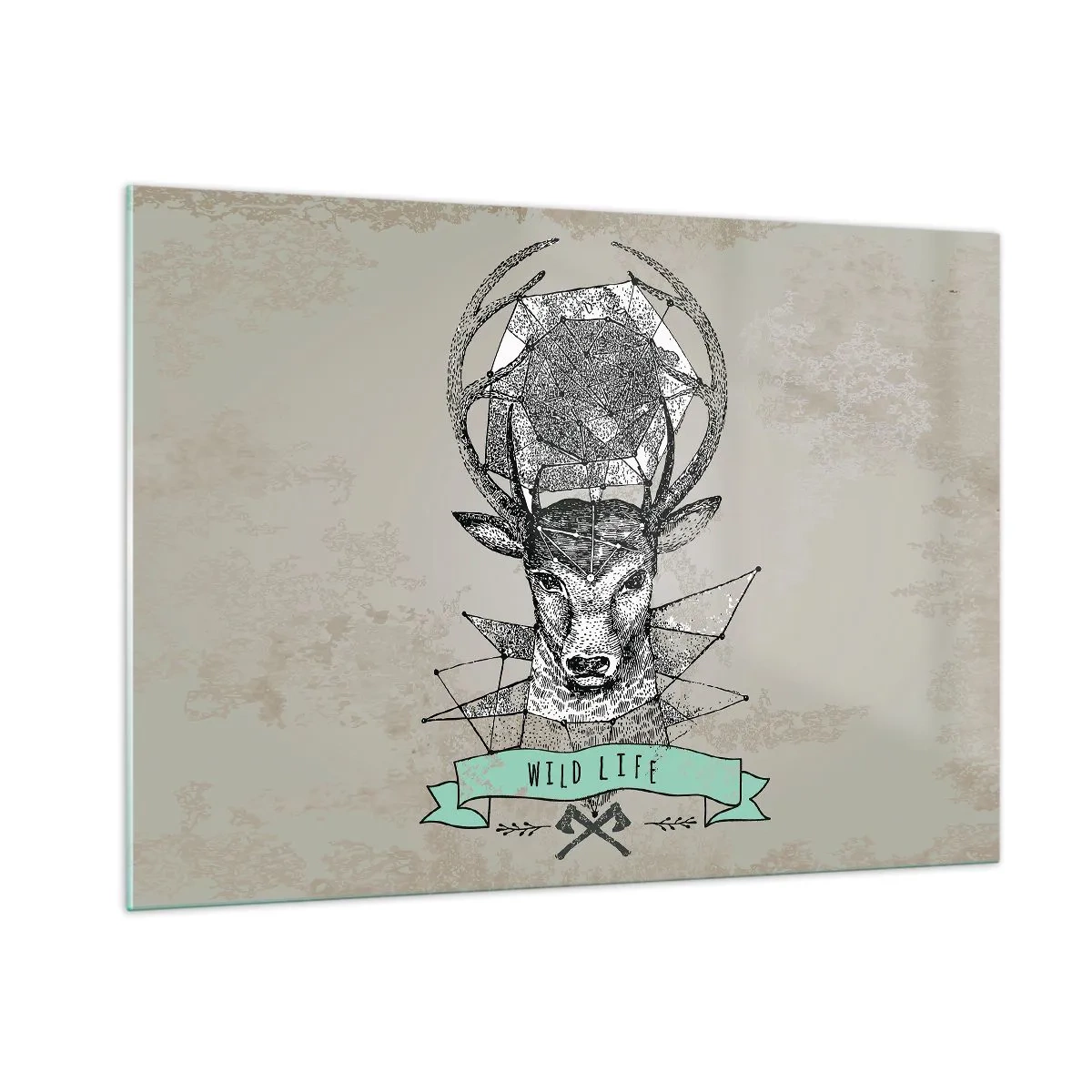 Glasbild - Bild auf glas - Geometrische Zeichnung eines Hirsches mit der Aufschrift Wild Life - 100x70cm - St. sehen Hubertus - Moderne Wanddekoration für Wohnzimmer und Schlafzimmer ARTTOR