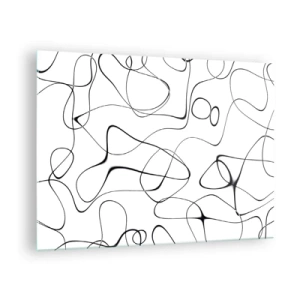 Glasbild - Bild auf glas - Abstrakte schwarze Linien auf weißem Hintergrund - 70x50cm - Lebenswege, Wechselfälle - Moderne Wanddekoration für Wohnzimmer und Schlafzimmer ARTTOR