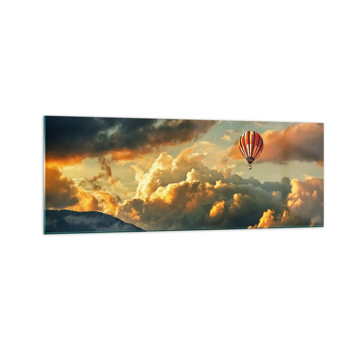 Glasbild - Bild auf glas - Ein Ballon vor dem Hintergrund dramatischer Wolken - 140x50cm - Ich fliege, weil ich es will - Moderne Wanddekoration für Wohnzimmer und Schlafzimmer ARTTOR