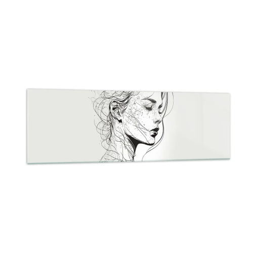Glasbild - Bild auf glas - Ein zartes Frauenporträt im minimalistischen Grafikstil. - 160x50cm - Porträt im Gedanken - Moderne Wanddekoration für Wohnzimmer und Schlafzimmer ARTTOR