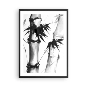 Poster in einem schwarzem Rahmen - Bambusstämme und Blätter im Schwarz-Weiß-Stil - 50x70cm - Dem Orient ganz nah - Moderne Wanddekoration für Wohnzimmer und Schlafzimmer ARTTOR