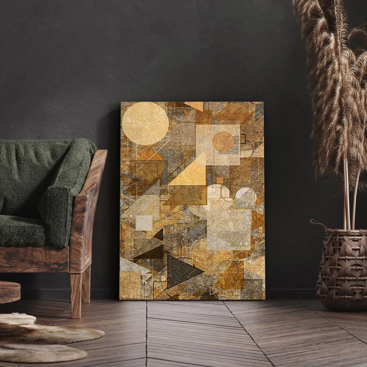 Bild auf Leinwand - Leinwandbild - Abstrakte geometrische Figuren in warmen Farbtönen - 50x70cm - Eine kubistische Studie aus Bronze - Moderne Wanddekoration für Wohnzimmer und Schlafzimmer ARTTOR