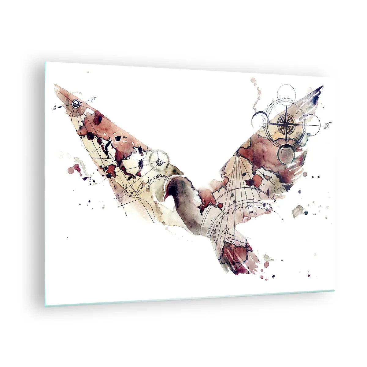Glasbild - Bild auf glas - Abstrakte Flügel im künstlerischen Stil auf weißem Hintergrund - 70x50cm - Ein Overhead-Wanderer - Moderne Wanddekoration für Wohnzimmer und Schlafzimmer ARTTOR